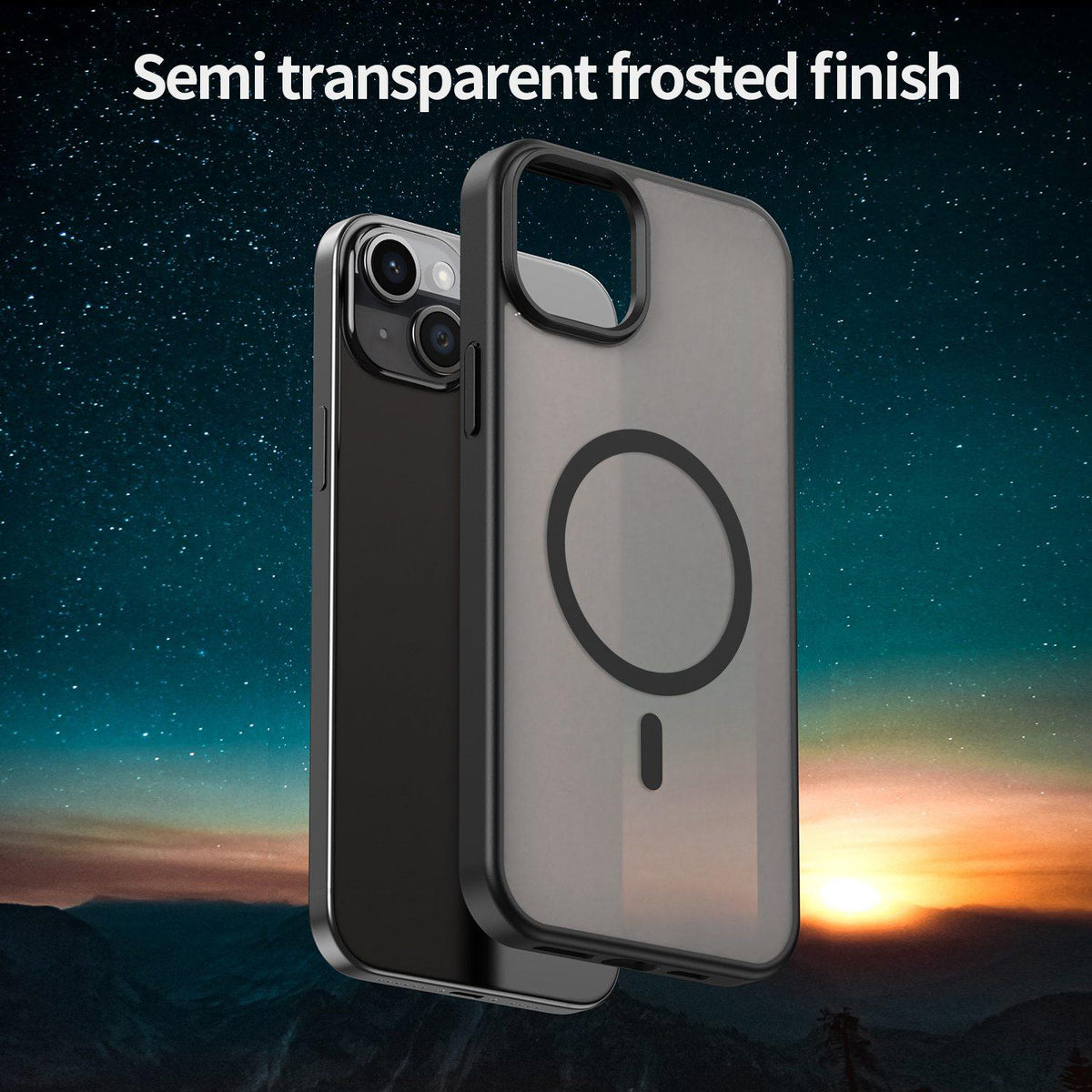 For iPhone 14 Plus Fanying Series Precision Camera Hole PC Hybrid TPU Translucent Frosted Magnetic Phone Case - Translucent Black - EDA009893305A