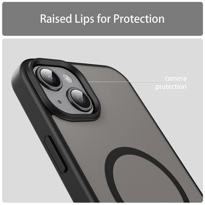 For iPhone 14 Plus Fanying Series Precision Camera Hole PC Hybrid TPU Translucent Frosted Magnetic Phone Case - Translucent Black - EDA009893305A