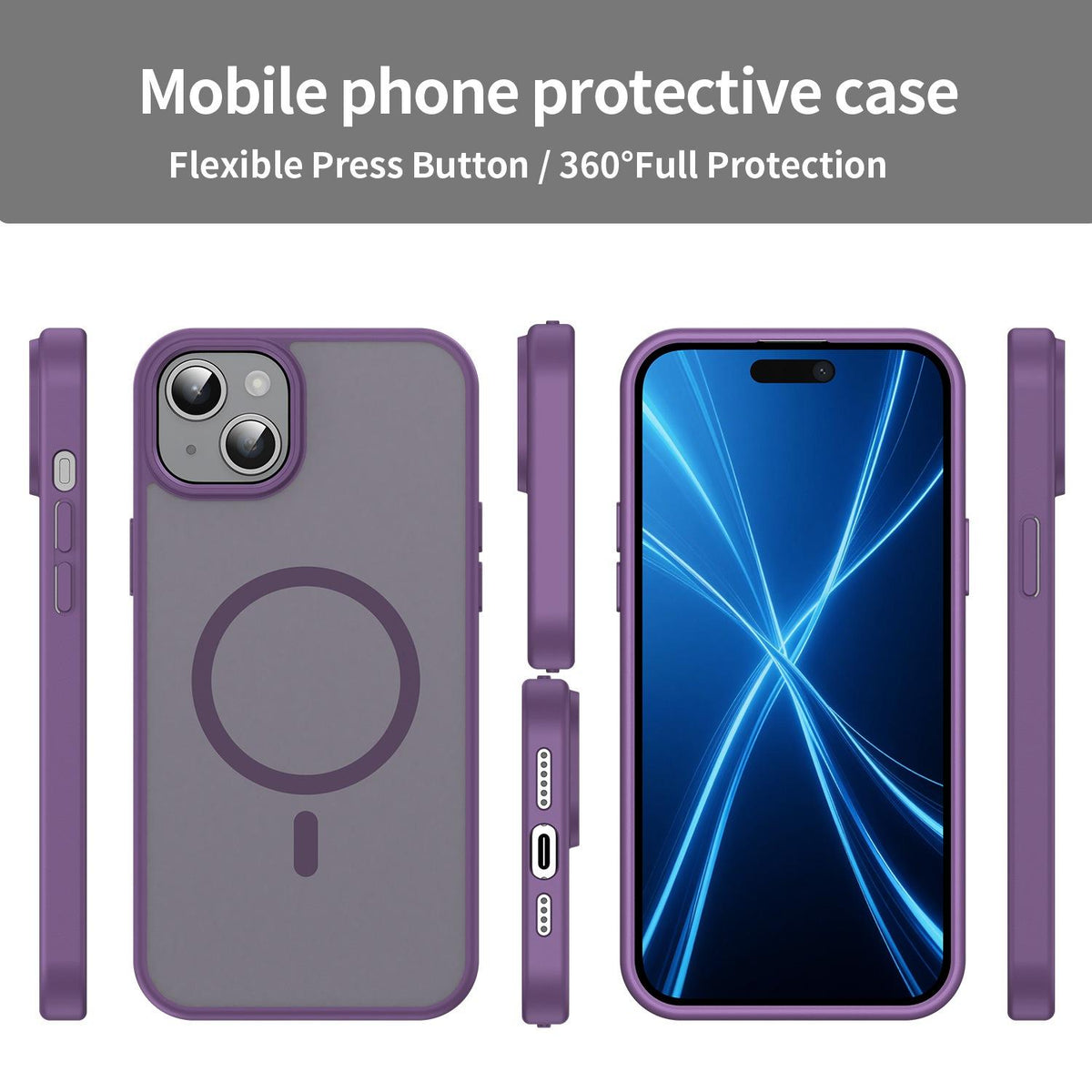 For iPhone 14 Plus Fanying Series Precision Camera Hole PC Hybrid TPU Translucent Frosted Magnetic Phone Case - Crystal Purple - EDA009893305B