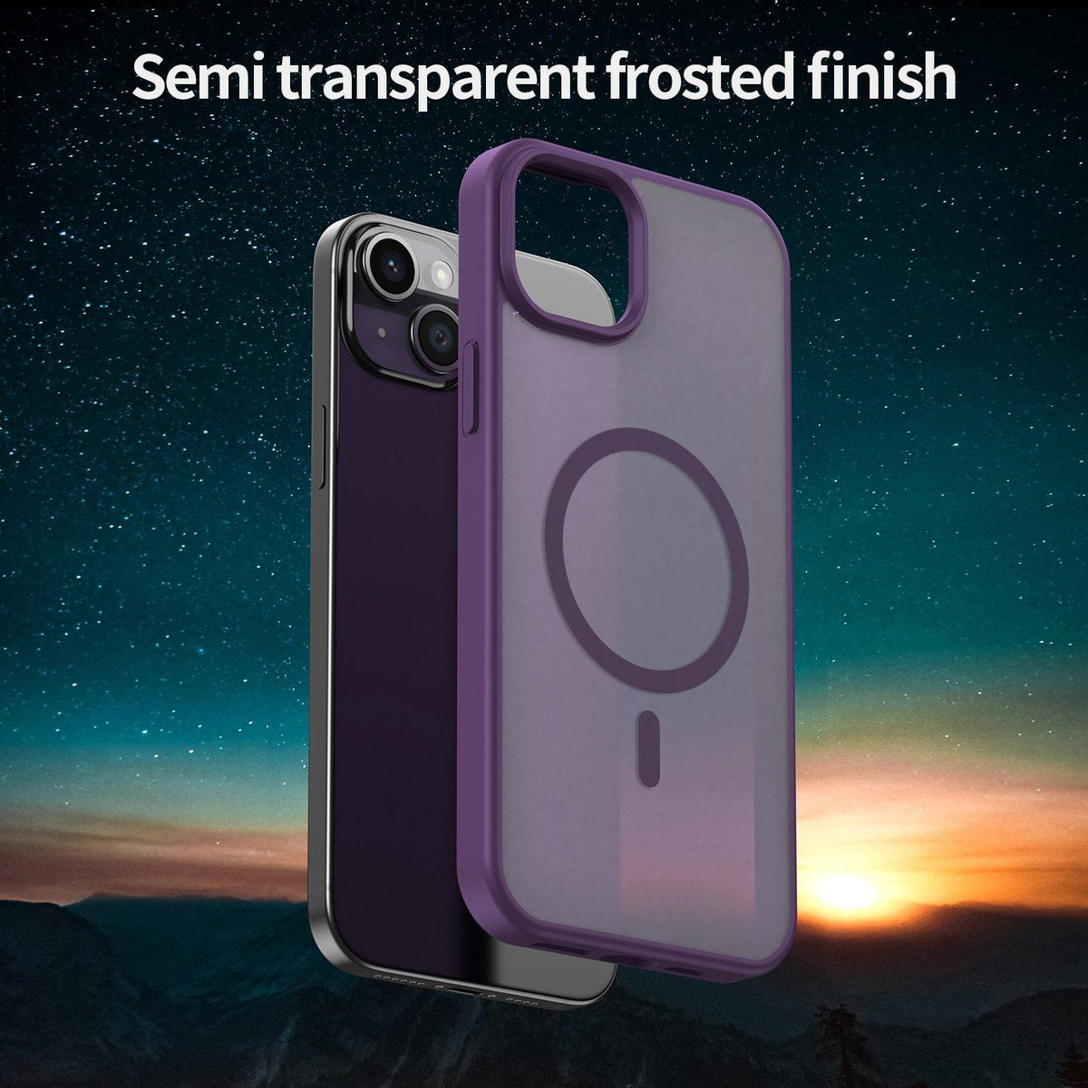 For iPhone 14 Plus Fanying Series Precision Camera Hole PC Hybrid TPU Translucent Frosted Magnetic Phone Case - Crystal Purple - EDA009893305B