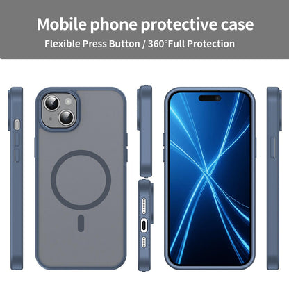 For iPhone 14 Plus Fanying Series Precision Camera Hole PC Hybrid TPU Translucent Frosted Magnetic Phone Case - Cyan Blue - EDA009893305C