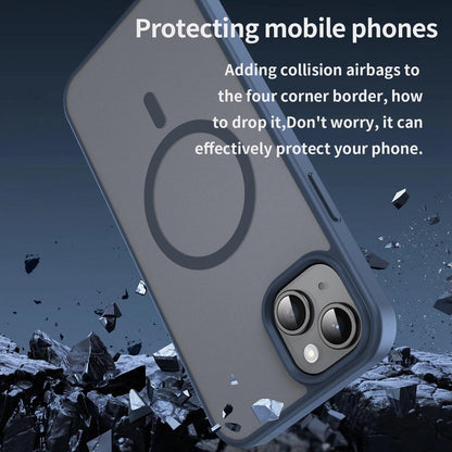 For iPhone 14 Plus Fanying Series Precision Camera Hole PC Hybrid TPU Translucent Frosted Magnetic Phone Case - Cyan Blue - EDA009893305C