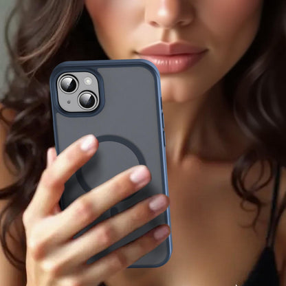 For iPhone 14 Plus Fanying Series Precision Camera Hole PC Hybrid TPU Translucent Frosted Magnetic Phone Case - Cyan Blue - EDA009893305C