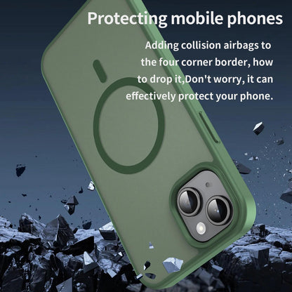 For iPhone 14 Plus Fanying Series Precision Camera Hole PC Hybrid TPU Translucent Frosted Magnetic Phone Case - Olive Green - EDA009893305D