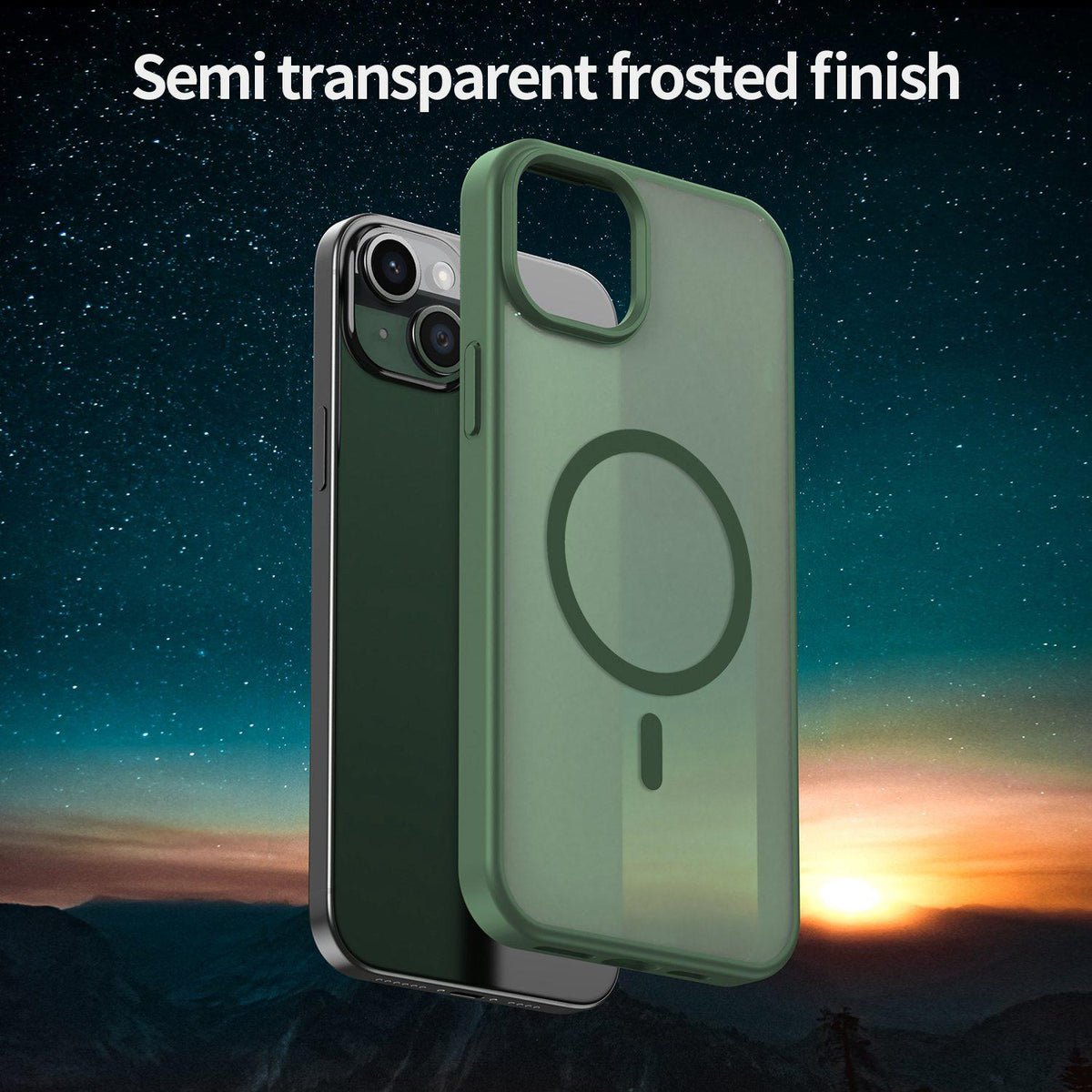 For iPhone 14 Plus Fanying Series Precision Camera Hole PC Hybrid TPU Translucent Frosted Magnetic Phone Case - Olive Green - EDA009893305D