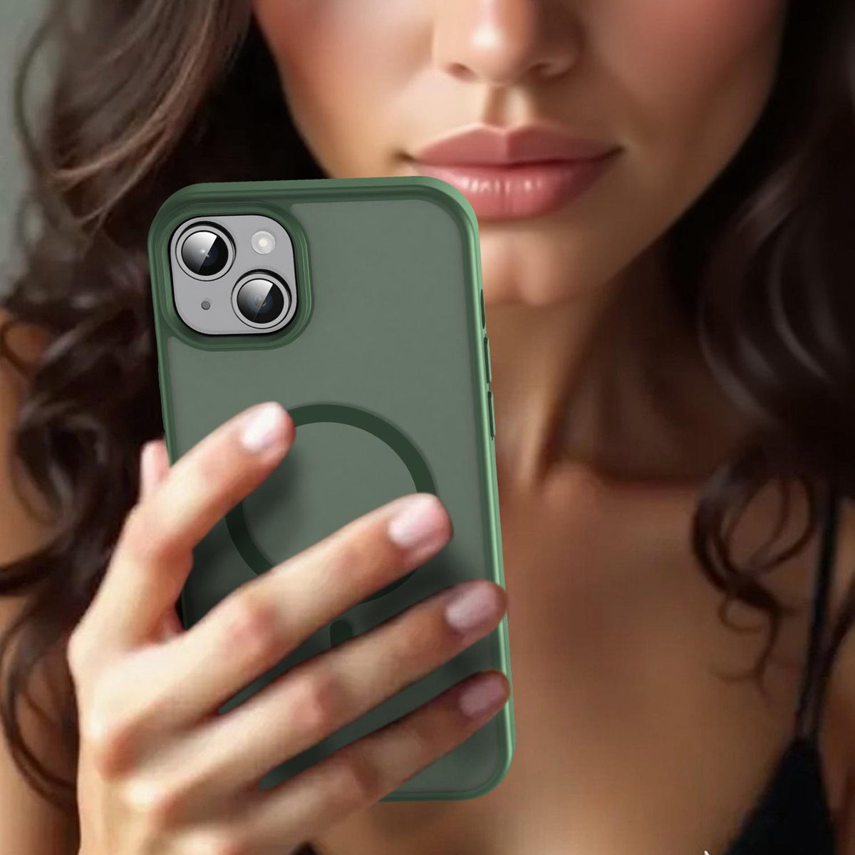 For iPhone 14 Plus Fanying Series Precision Camera Hole PC Hybrid TPU Translucent Frosted Magnetic Phone Case - Olive Green - EDA009893305D