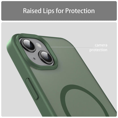 For iPhone 14 Plus Fanying Series Precision Camera Hole PC Hybrid TPU Translucent Frosted Magnetic Phone Case - Olive Green - EDA009893305D