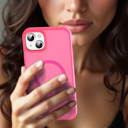 For iPhone 14 Plus Fanying Series Precision Camera Hole PC Hybrid TPU Translucent Frosted Magnetic Phone Case - Rose Red - EDA009893305E