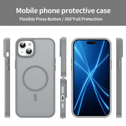 For iPhone 14 Plus Fanying Series Precision Camera Hole PC Hybrid TPU Translucent Frosted Magnetic Phone Case - Silver Grey - EDA009893305F