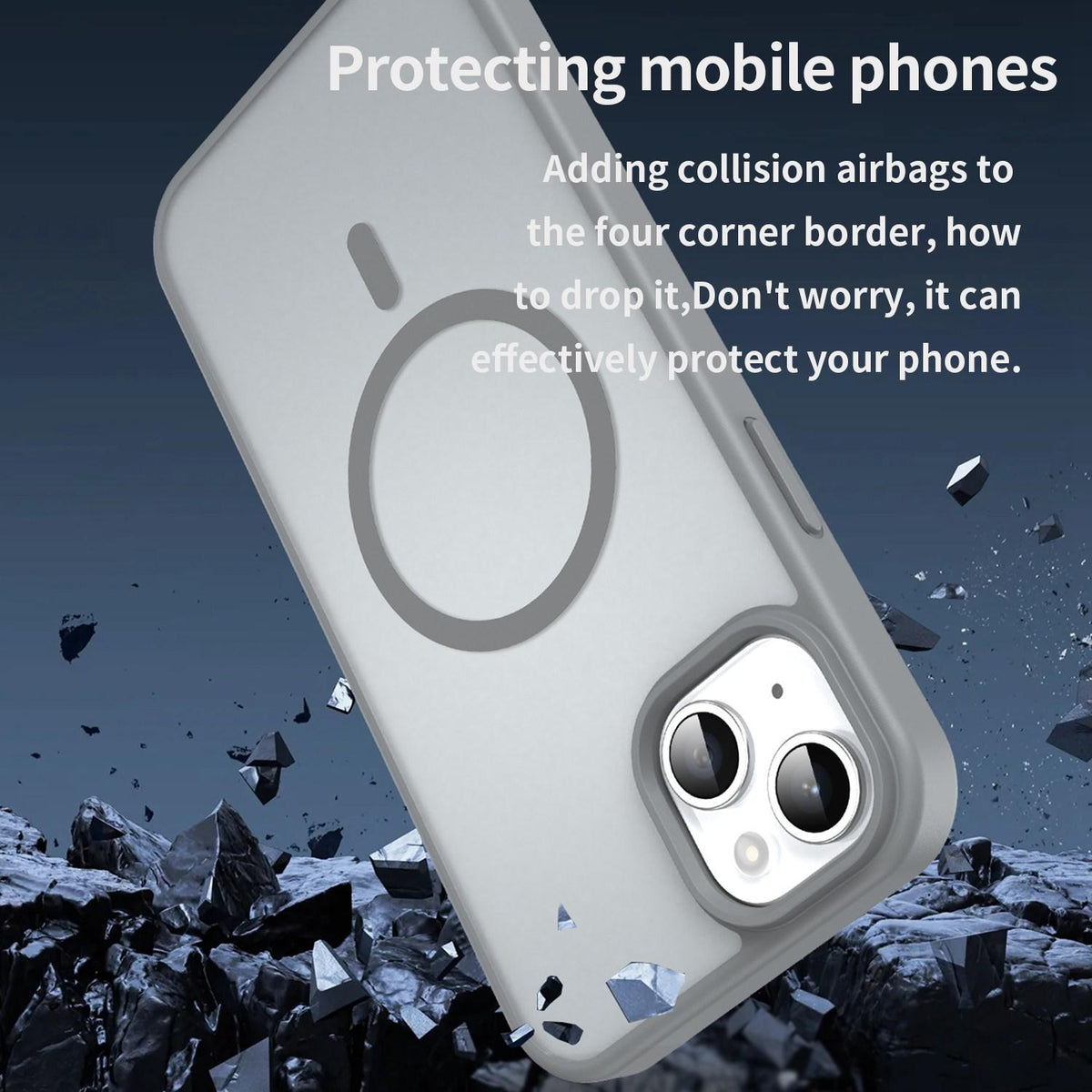 For iPhone 14 Plus Fanying Series Precision Camera Hole PC Hybrid TPU Translucent Frosted Magnetic Phone Case - Silver Grey - EDA009893305F