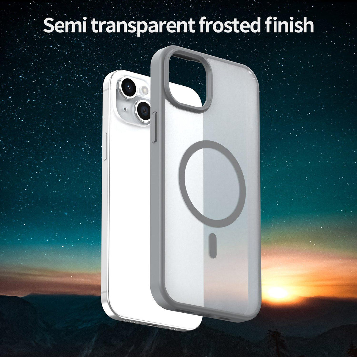 For iPhone 14 Plus Fanying Series Precision Camera Hole PC Hybrid TPU Translucent Frosted Magnetic Phone Case - Silver Grey - EDA009893305F