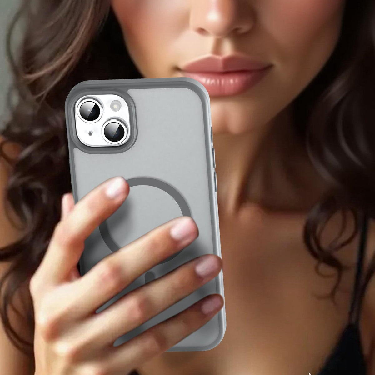 For iPhone 14 Plus Fanying Series Precision Camera Hole PC Hybrid TPU Translucent Frosted Magnetic Phone Case - Silver Grey - EDA009893305F