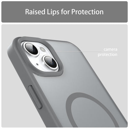 For iPhone 14 Plus Fanying Series Precision Camera Hole PC Hybrid TPU Translucent Frosted Magnetic Phone Case - Silver Grey - EDA009893305F