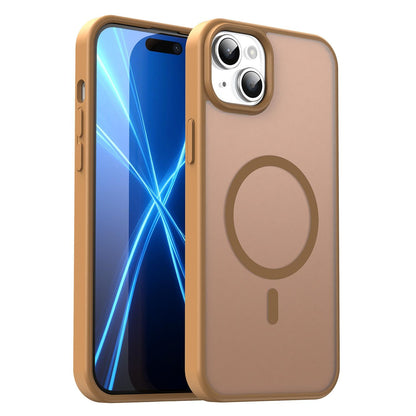 For iPhone 14 Plus Fanying Series Precision Camera Hole PC Hybrid TPU Translucent Frosted Magnetic Phone Case - Desert Gold - EDA009893305G