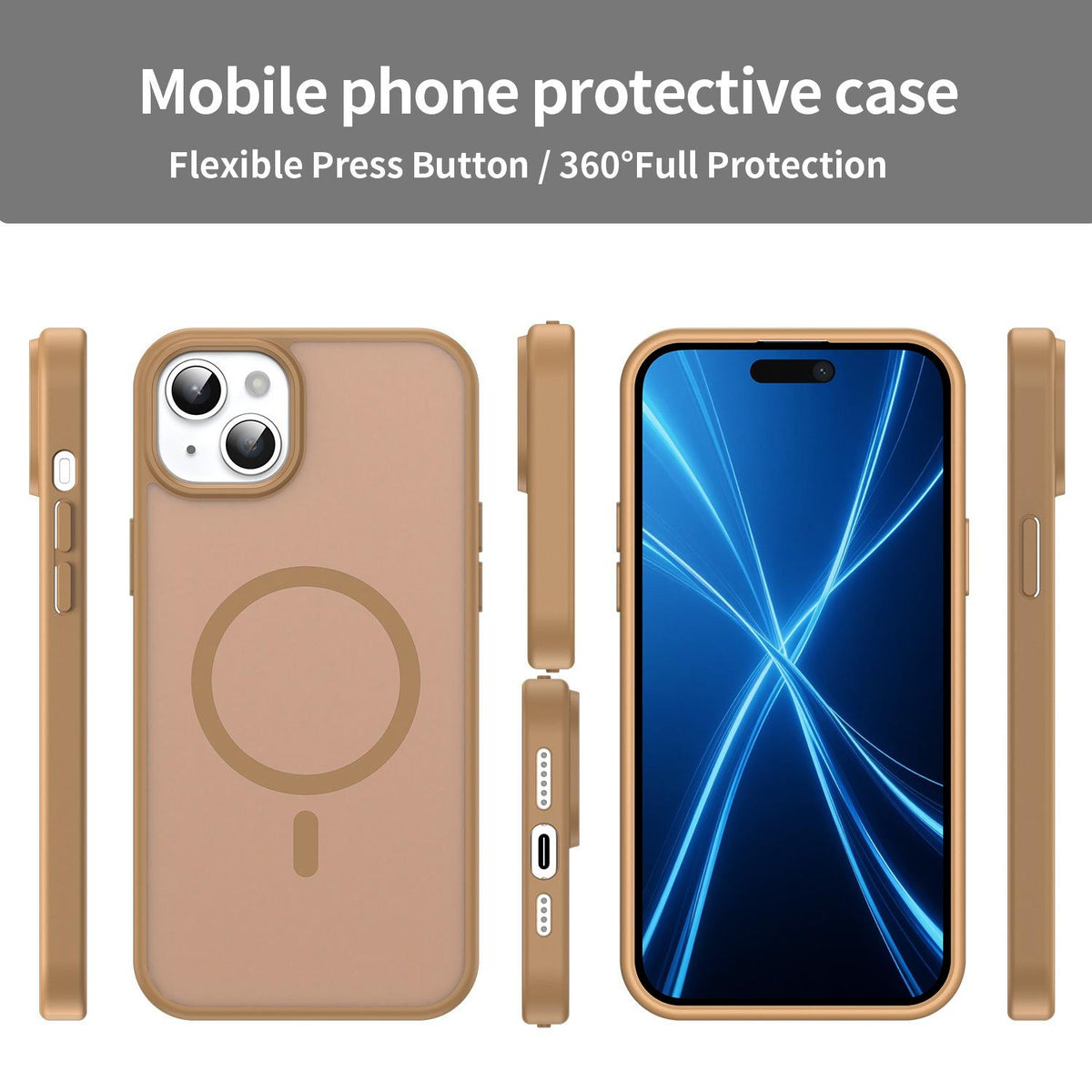 For iPhone 14 Plus Fanying Series Precision Camera Hole PC Hybrid TPU Translucent Frosted Magnetic Phone Case - Desert Gold - EDA009893305G