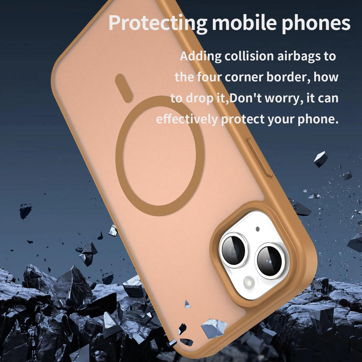 For iPhone 14 Plus Fanying Series Precision Camera Hole PC Hybrid TPU Translucent Frosted Magnetic Phone Case - Desert Gold - EDA009893305G