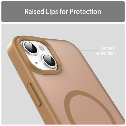 For iPhone 14 Plus Fanying Series Precision Camera Hole PC Hybrid TPU Translucent Frosted Magnetic Phone Case - Desert Gold - EDA009893305G