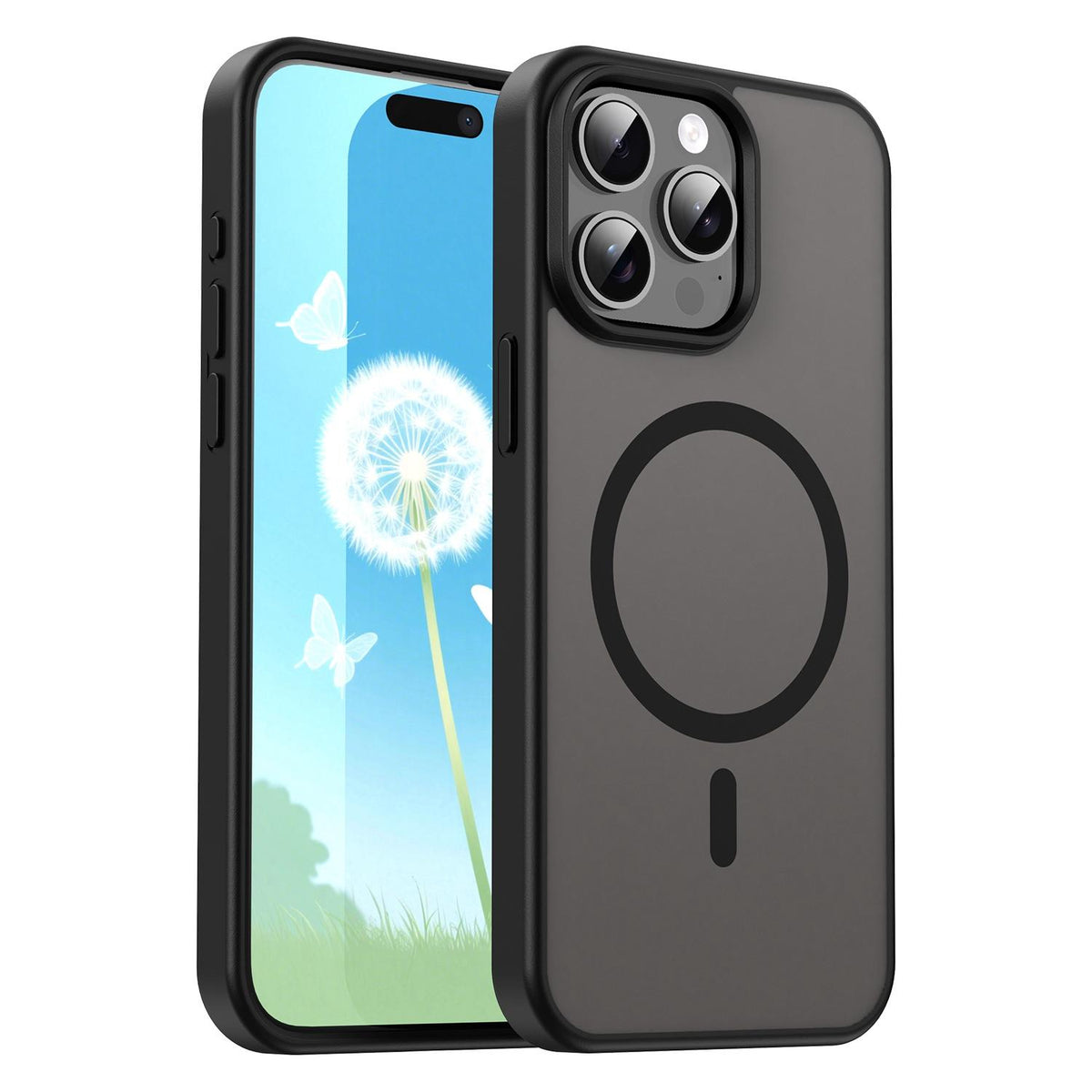 For iPhone 15 Pro Max Fanying Series Precision Camera Hole PC Hybrid TPU Translucent Frosted Magnetic Phone Case - Translucent Black - EDA009893309A