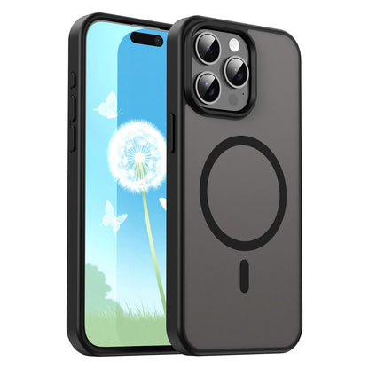 For iPhone 15 Pro Max Fanying Series Precision Camera Hole PC Hybrid TPU Translucent Frosted Magnetic Phone Case - Translucent Black - EDA009893309A