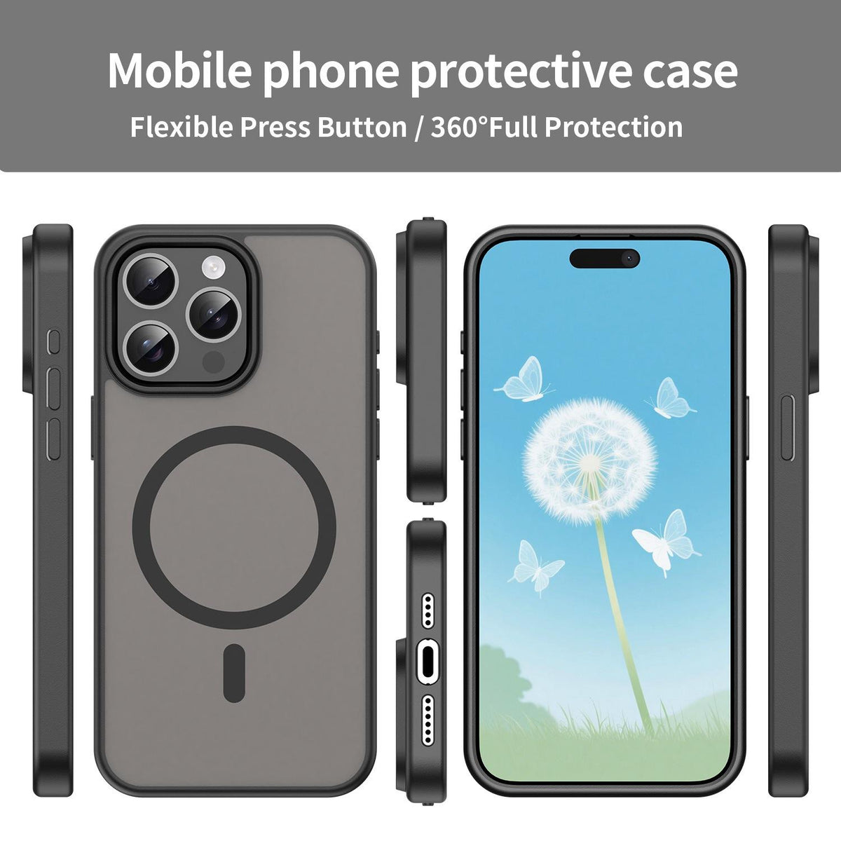 For iPhone 15 Pro Max Fanying Series Precision Camera Hole PC Hybrid TPU Translucent Frosted Magnetic Phone Case - Translucent Black - EDA009893309A