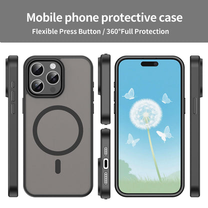 For iPhone 15 Pro Max Fanying Series Precision Camera Hole PC Hybrid TPU Translucent Frosted Magnetic Phone Case - Translucent Black - EDA009893309A
