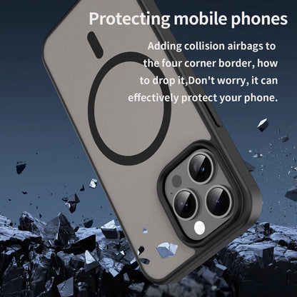 For iPhone 15 Pro Max Fanying Series Precision Camera Hole PC Hybrid TPU Translucent Frosted Magnetic Phone Case - Translucent Black - EDA009893309A