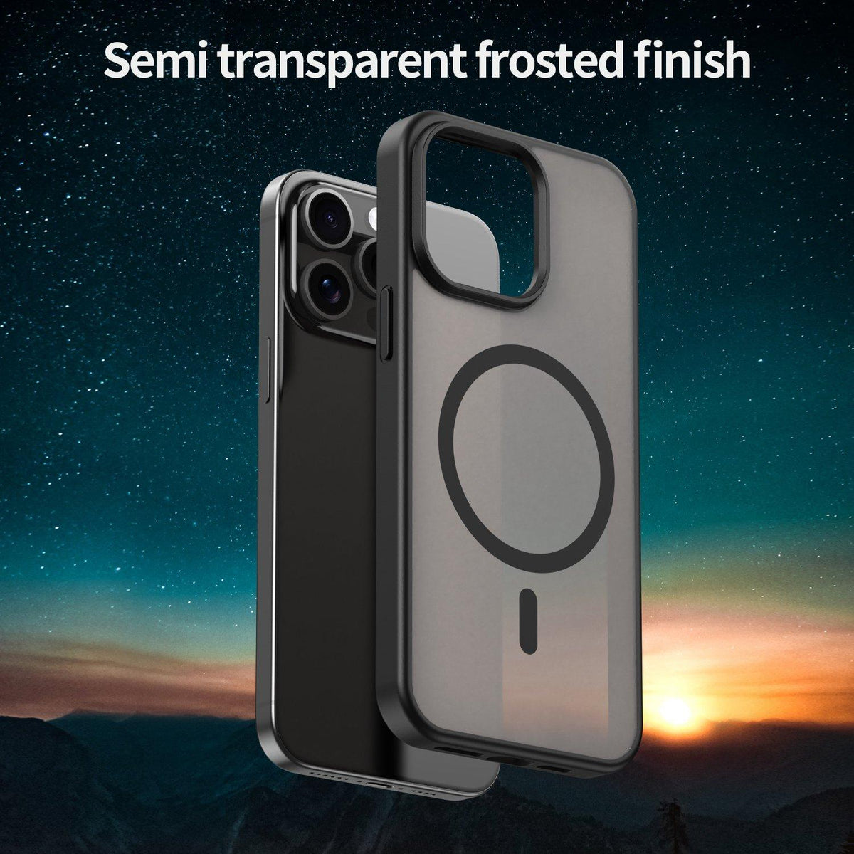 For iPhone 15 Pro Max Fanying Series Precision Camera Hole PC Hybrid TPU Translucent Frosted Magnetic Phone Case - Translucent Black - EDA009893309A