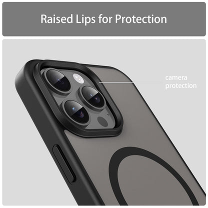 For iPhone 15 Pro Max Fanying Series Precision Camera Hole PC Hybrid TPU Translucent Frosted Magnetic Phone Case - Translucent Black - EDA009893309A