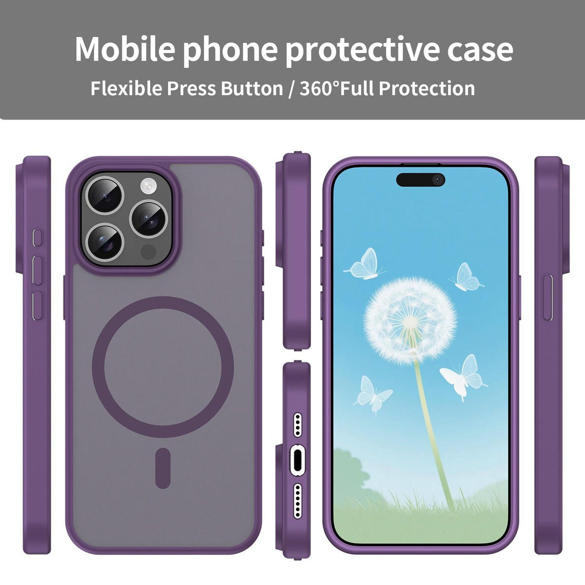For iPhone 15 Pro Max Fanying Series Precision Camera Hole PC Hybrid TPU Translucent Frosted Magnetic Phone Case - Crystal Purple - EDA009893309B