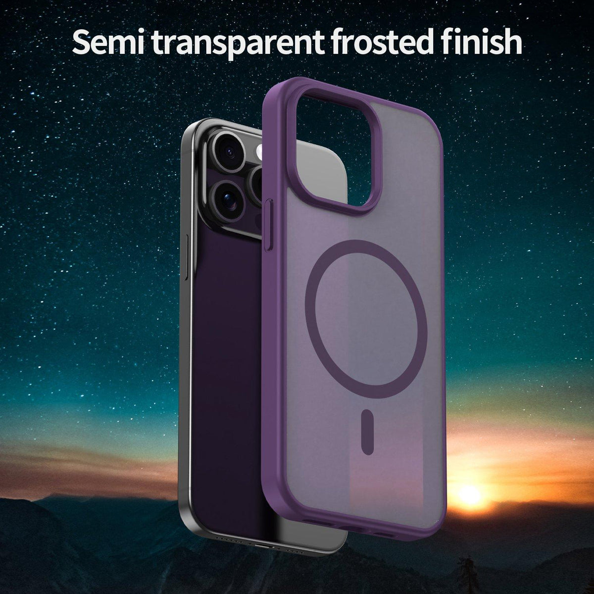 For iPhone 15 Pro Max Fanying Series Precision Camera Hole PC Hybrid TPU Translucent Frosted Magnetic Phone Case - Crystal Purple - EDA009893309B