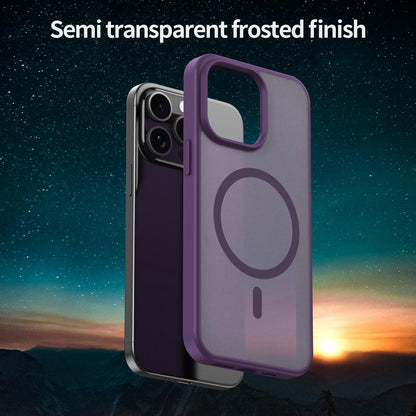 For iPhone 15 Pro Max Fanying Series Precision Camera Hole PC Hybrid TPU Translucent Frosted Magnetic Phone Case - Crystal Purple - EDA009893309B
