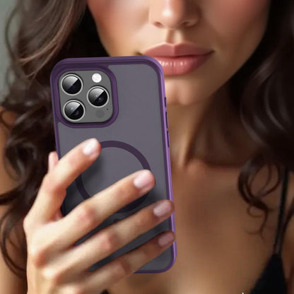 For iPhone 15 Pro Max Fanying Series Precision Camera Hole PC Hybrid TPU Translucent Frosted Magnetic Phone Case - Crystal Purple - EDA009893309B