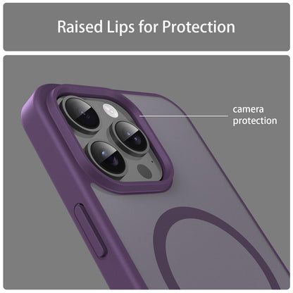For iPhone 15 Pro Max Fanying Series Precision Camera Hole PC Hybrid TPU Translucent Frosted Magnetic Phone Case - Crystal Purple - EDA009893309B