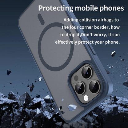For iPhone 15 Pro Max Fanying Series Precision Camera Hole PC Hybrid TPU Translucent Frosted Magnetic Phone Case - Cyan Blue - EDA009893309C