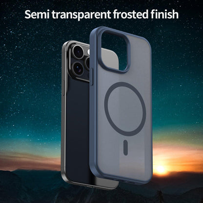 For iPhone 15 Pro Max Fanying Series Precision Camera Hole PC Hybrid TPU Translucent Frosted Magnetic Phone Case - Cyan Blue - EDA009893309C