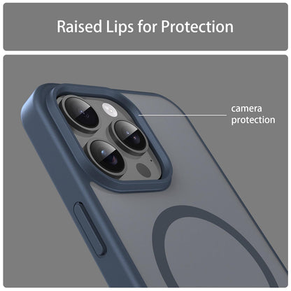 For iPhone 15 Pro Max Fanying Series Precision Camera Hole PC Hybrid TPU Translucent Frosted Magnetic Phone Case - Cyan Blue - EDA009893309C