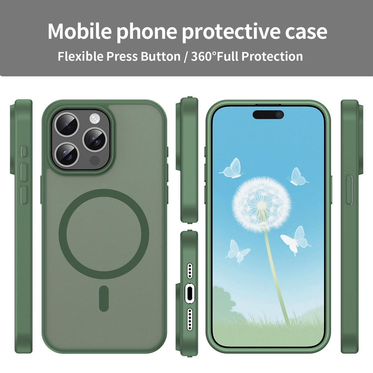 For iPhone 15 Pro Max Fanying Series Precision Camera Hole PC Hybrid TPU Translucent Frosted Magnetic Phone Case - Olive Green - EDA009893309D