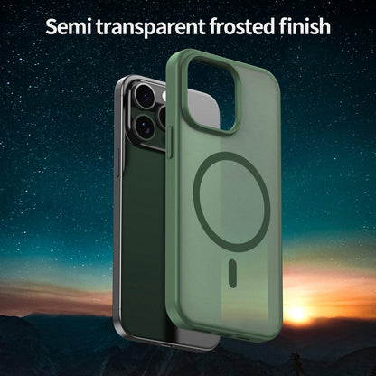 For iPhone 15 Pro Max Fanying Series Precision Camera Hole PC Hybrid TPU Translucent Frosted Magnetic Phone Case - Olive Green - EDA009893309D