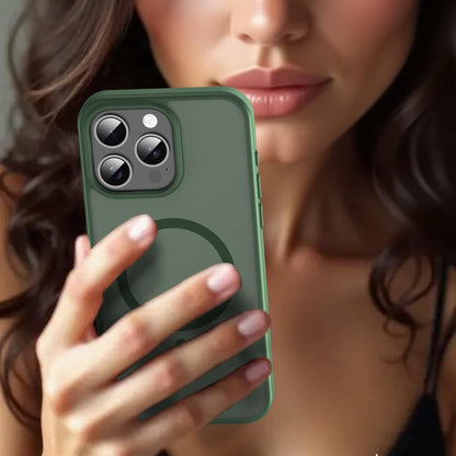 For iPhone 15 Pro Max Fanying Series Precision Camera Hole PC Hybrid TPU Translucent Frosted Magnetic Phone Case - Olive Green - EDA009893309D