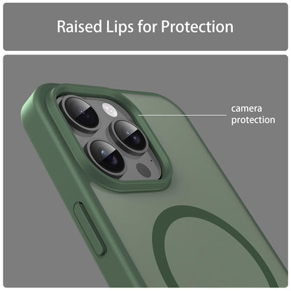 For iPhone 15 Pro Max Fanying Series Precision Camera Hole PC Hybrid TPU Translucent Frosted Magnetic Phone Case - Olive Green - EDA009893309D