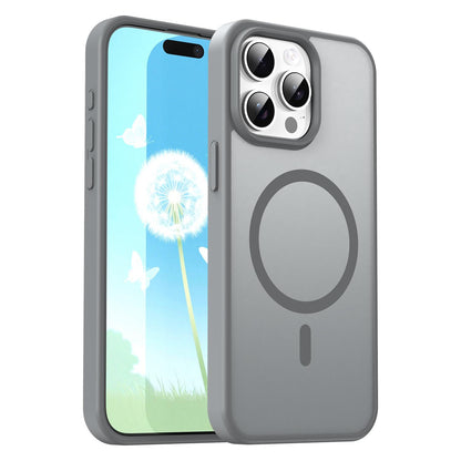 For iPhone 15 Pro Max Fanying Series Precision Camera Hole PC Hybrid TPU Translucent Frosted Magnetic Phone Case - Silver Grey - EDA009893309F