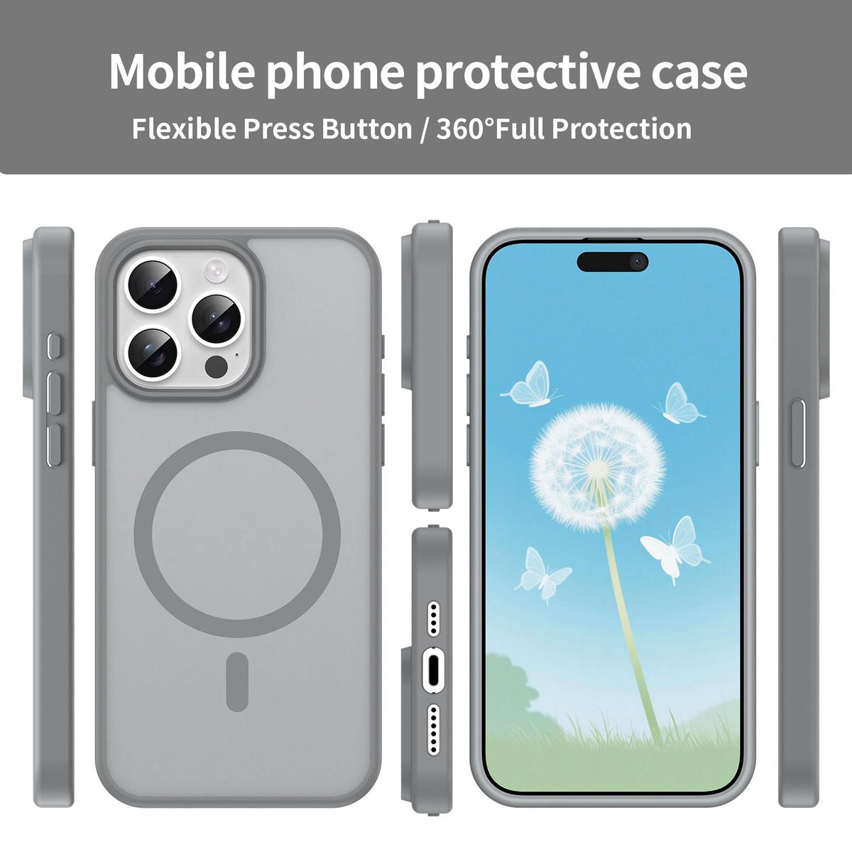 For iPhone 15 Pro Max Fanying Series Precision Camera Hole PC Hybrid TPU Translucent Frosted Magnetic Phone Case - Silver Grey - EDA009893309F