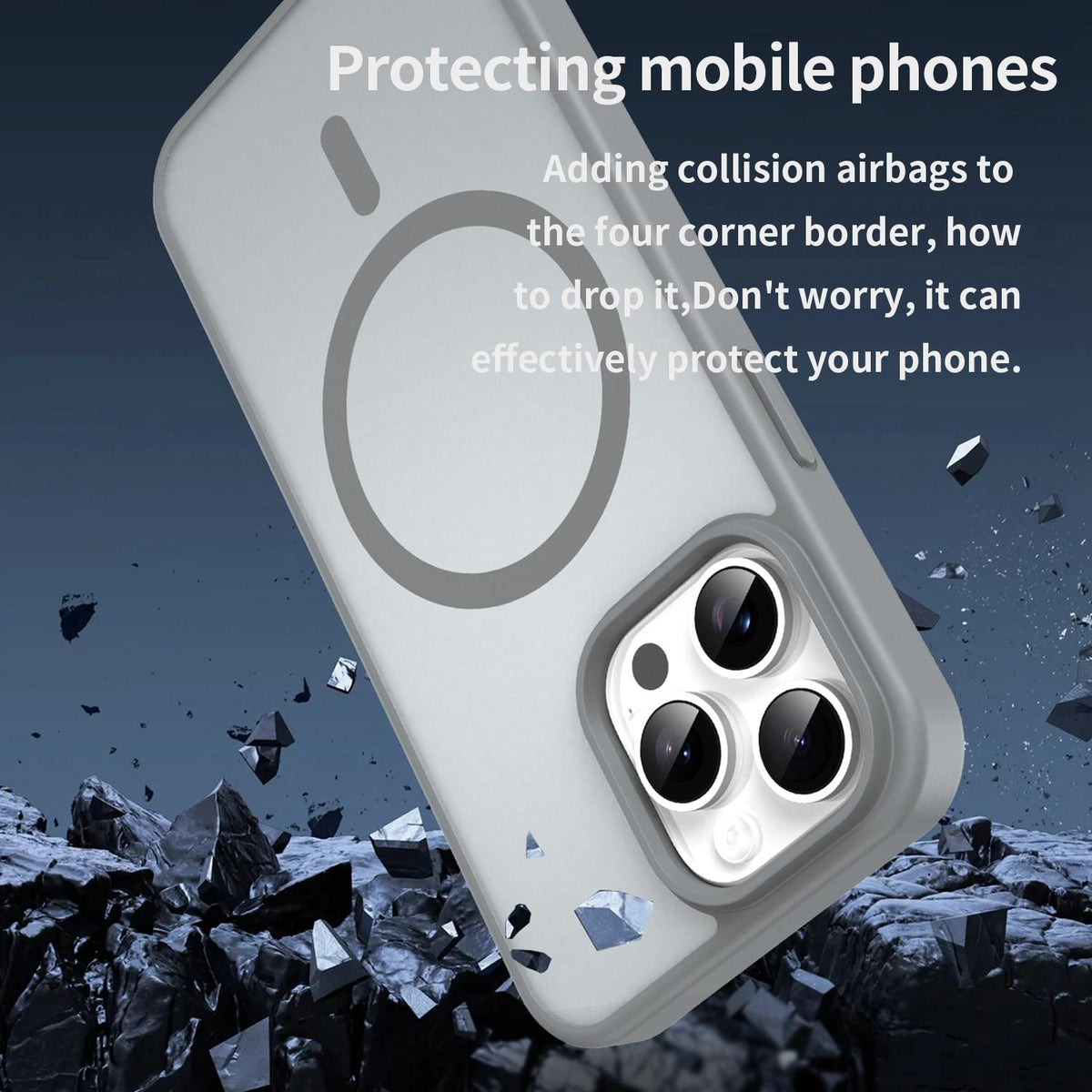 For iPhone 15 Pro Max Fanying Series Precision Camera Hole PC Hybrid TPU Translucent Frosted Magnetic Phone Case - Silver Grey - EDA009893309F
