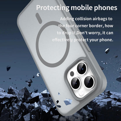 For iPhone 15 Pro Max Fanying Series Precision Camera Hole PC Hybrid TPU Translucent Frosted Magnetic Phone Case - Silver Grey - EDA009893309F