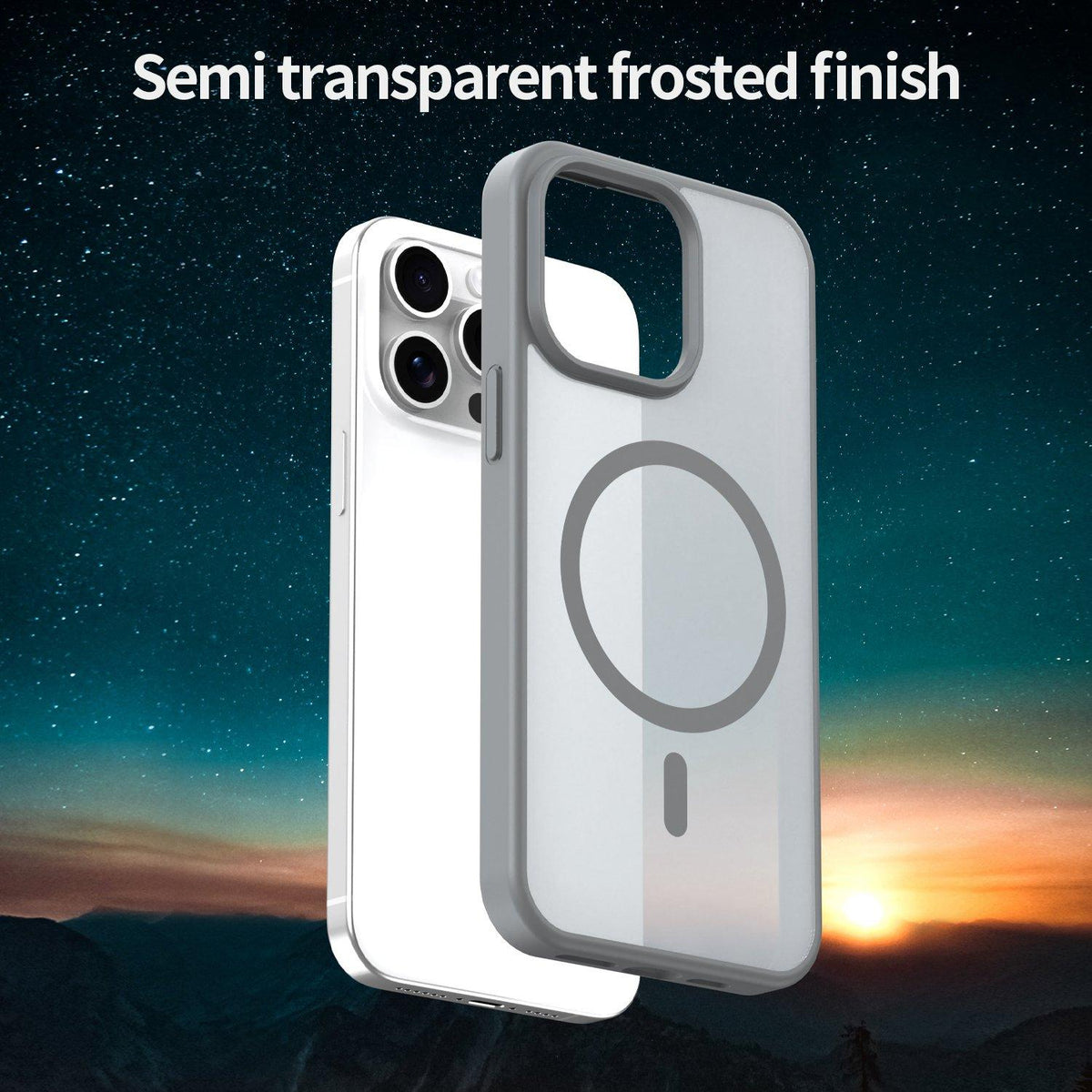 For iPhone 15 Pro Max Fanying Series Precision Camera Hole PC Hybrid TPU Translucent Frosted Magnetic Phone Case - Silver Grey - EDA009893309F