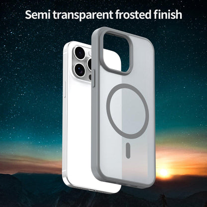 For iPhone 15 Pro Max Fanying Series Precision Camera Hole PC Hybrid TPU Translucent Frosted Magnetic Phone Case - Silver Grey - EDA009893309F