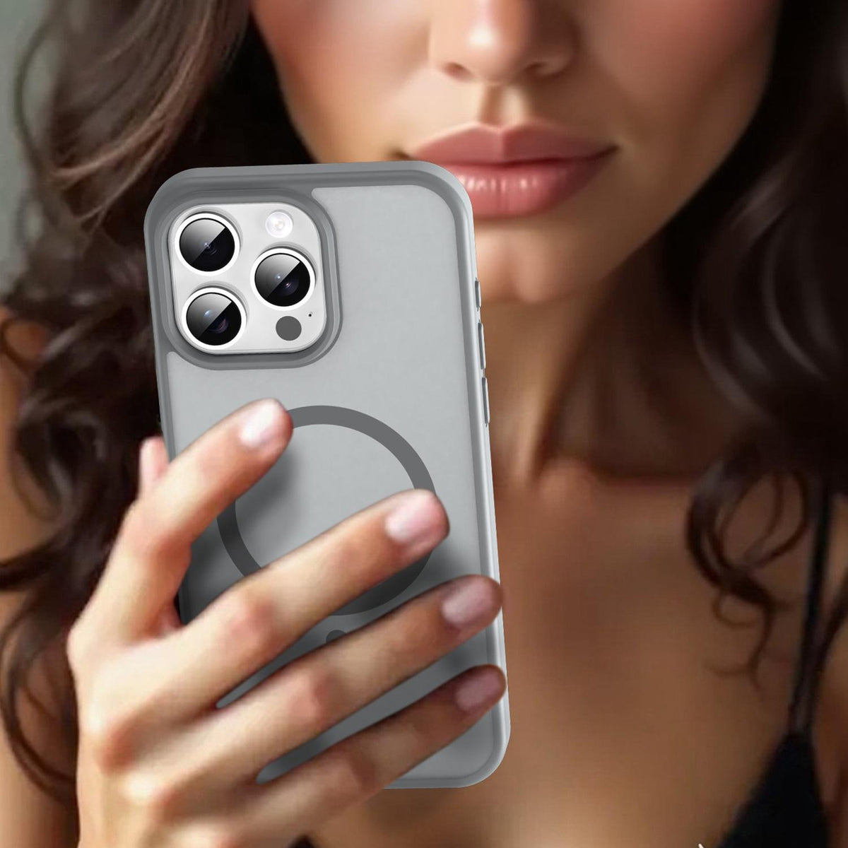 For iPhone 15 Pro Max Fanying Series Precision Camera Hole PC Hybrid TPU Translucent Frosted Magnetic Phone Case - Silver Grey - EDA009893309F