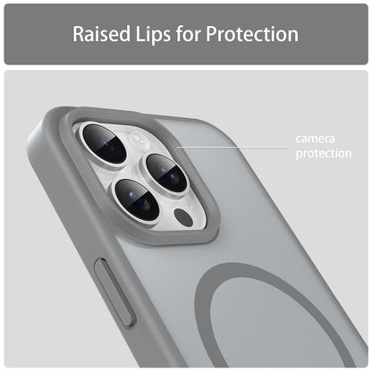 For iPhone 15 Pro Max Fanying Series Precision Camera Hole PC Hybrid TPU Translucent Frosted Magnetic Phone Case - Silver Grey - EDA009893309F