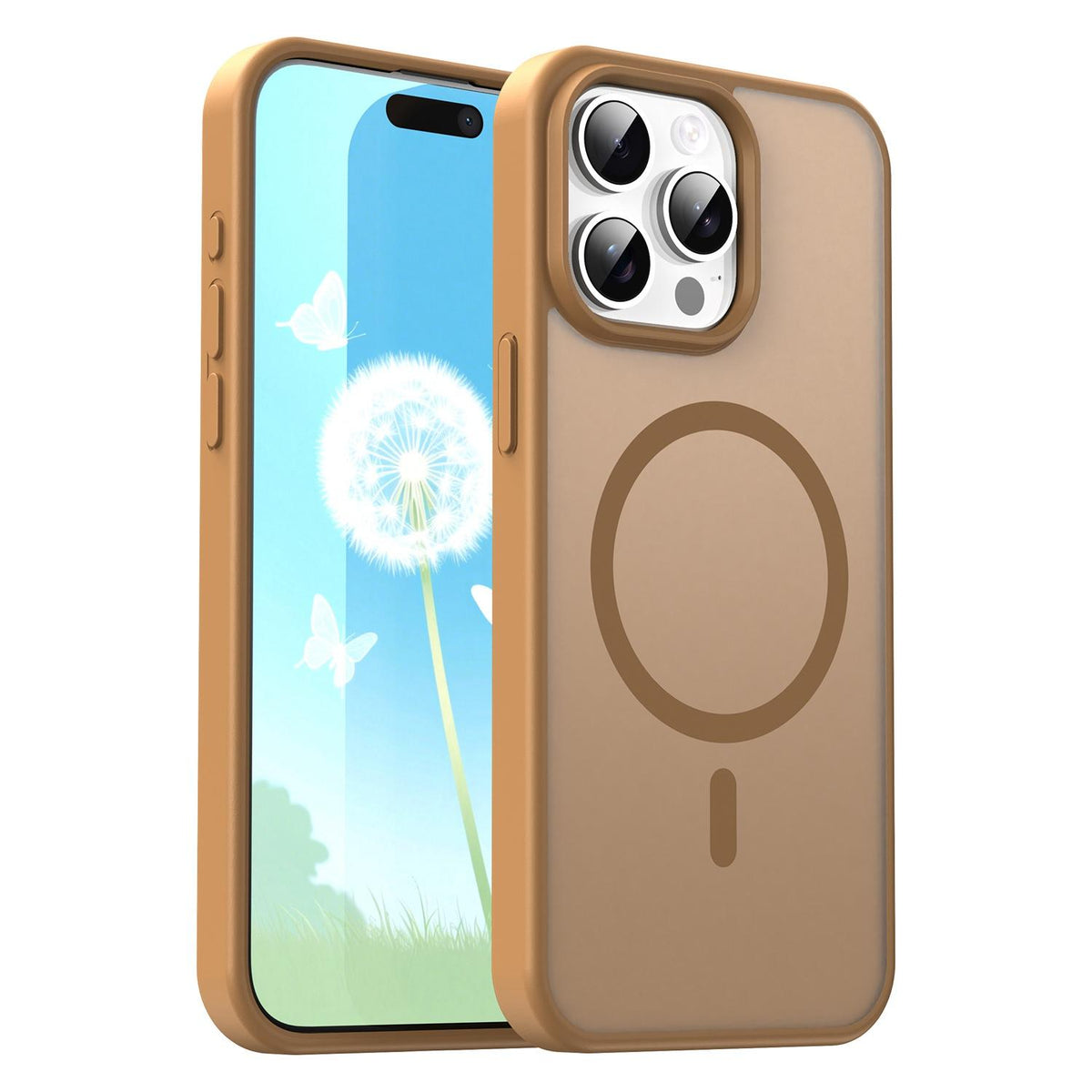 For iPhone 15 Pro Max Fanying Series Precision Camera Hole PC Hybrid TPU Translucent Frosted Magnetic Phone Case - Desert Gold - EDA009893309G