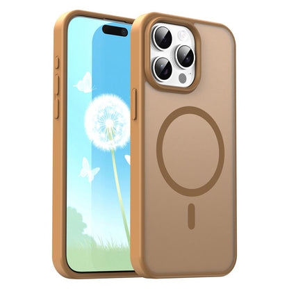 For iPhone 15 Pro Max Fanying Series Precision Camera Hole PC Hybrid TPU Translucent Frosted Magnetic Phone Case - Desert Gold - EDA009893309G